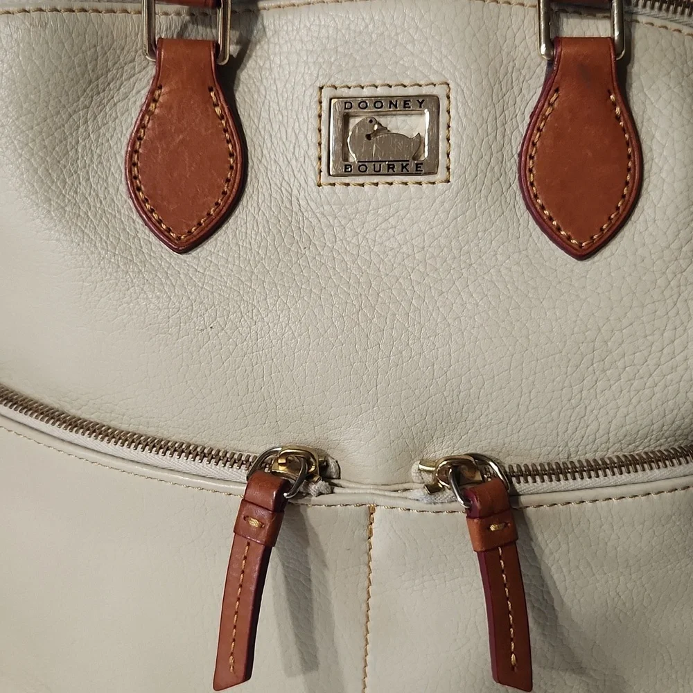 Dooney & Bourke Dillen Pebbled Leather Double Pocket Satchel Cream